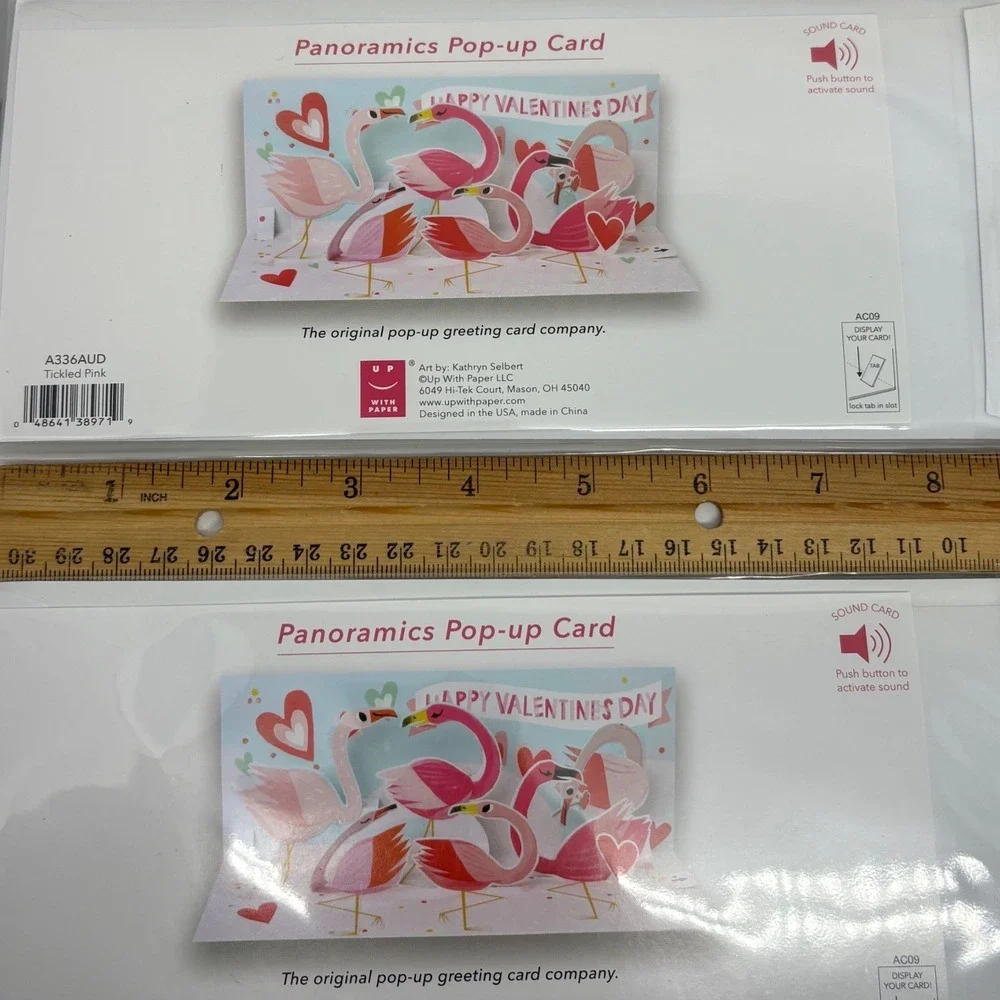 2 Valentines Day Cards‎ Up With Paper Panoramics Pop Up Card Flamingos
